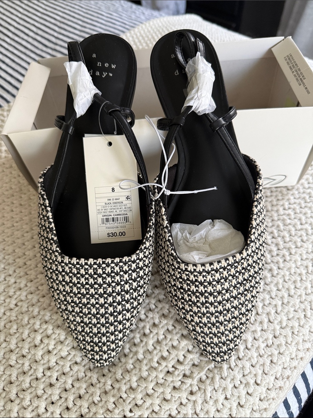 a new day Black & White Tweed Pointed Toe Slingback Mules